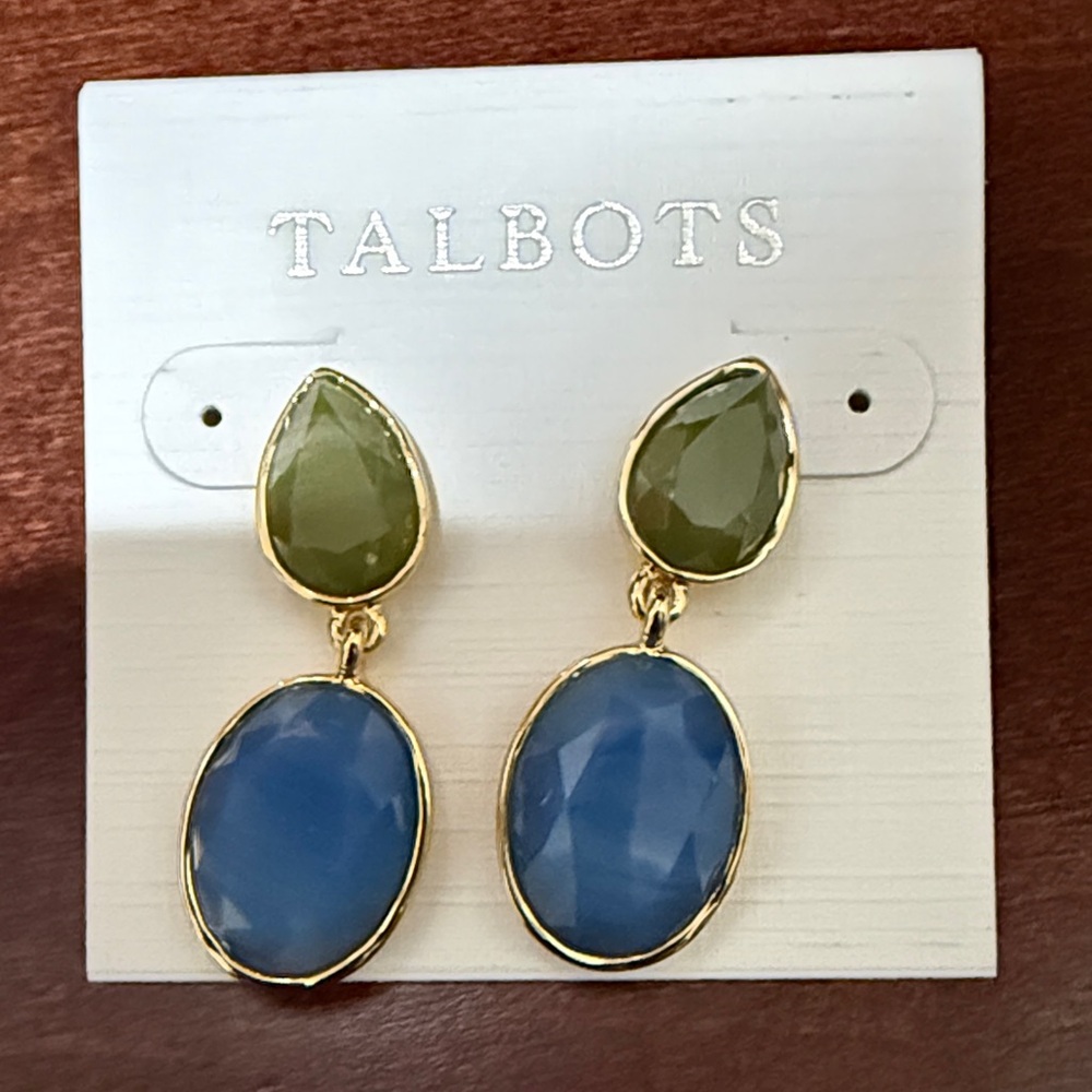 Talbots NWT Gold and Green-Blue Teardrop Earrings